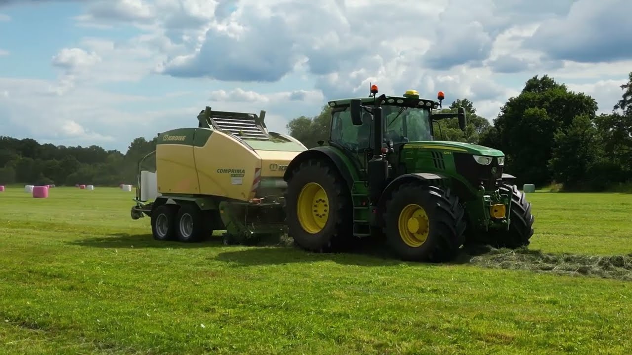 John Deere 6215R + Krone Comprima = Grass Silage Baling Machine!  Limousine Farm Poruba