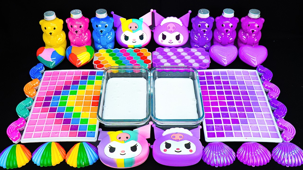 KUROMI SLIME 💜🌈 Mixing Rainbow Seashells And Glitter Into Clear Slime ⭐ Satisfying Slime Video