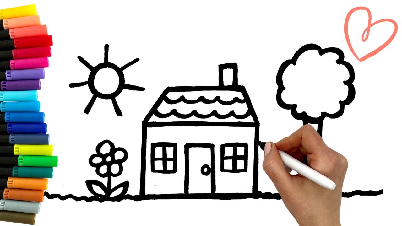 Jak narysować domek z ogr&oacute;dkiem 🏠☀️ | ŁATWE MALOWANIE | nauka kolor&oacute;w dla dzieci