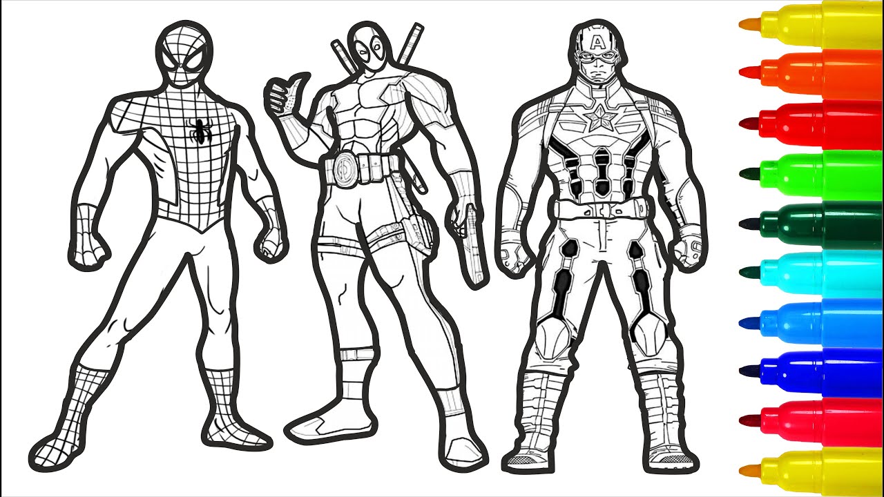 Spiderman Deadpool Captain America Batman Huge Power Coloring pages