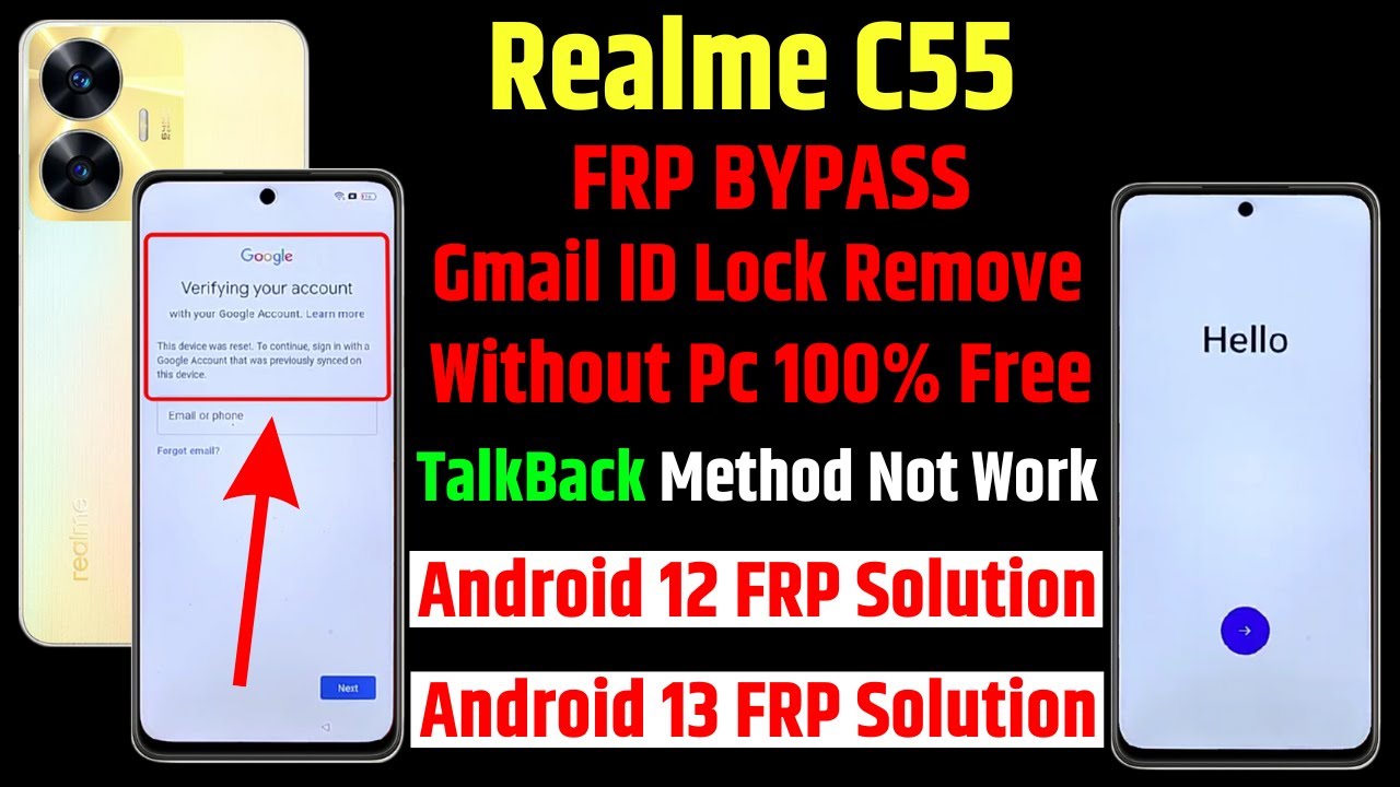 Realme C55 Frp Bypass Without Pc👉Gmail Id Lock Remove👈🔒All Realme Android 12 Android 13 Frp Bypaas
