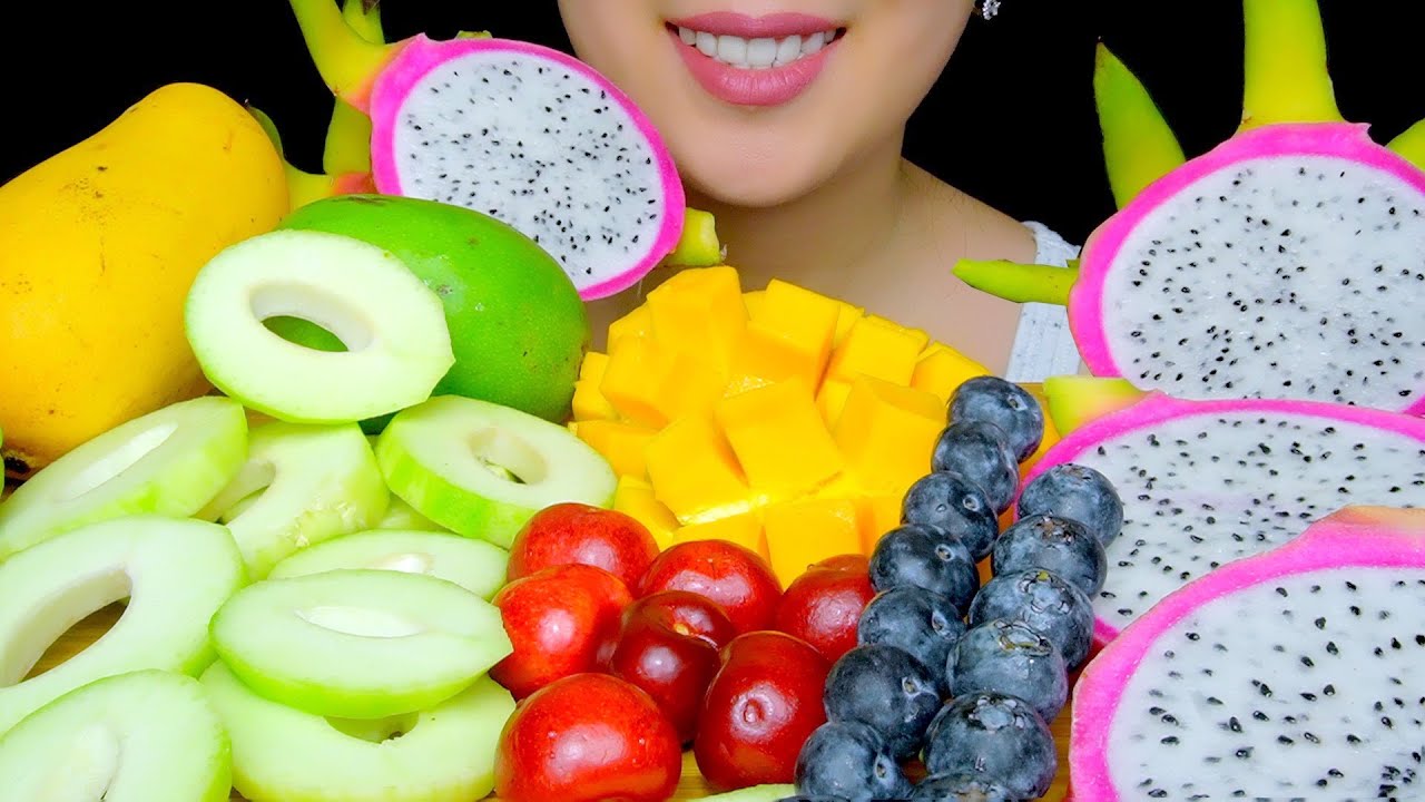 FRUIT ASMR: ASMR FRUIT PLATTER (CHERRIES, MANGOES,  DRAGON FRUIT, BLUEBERRIES) | TracyN ASMR