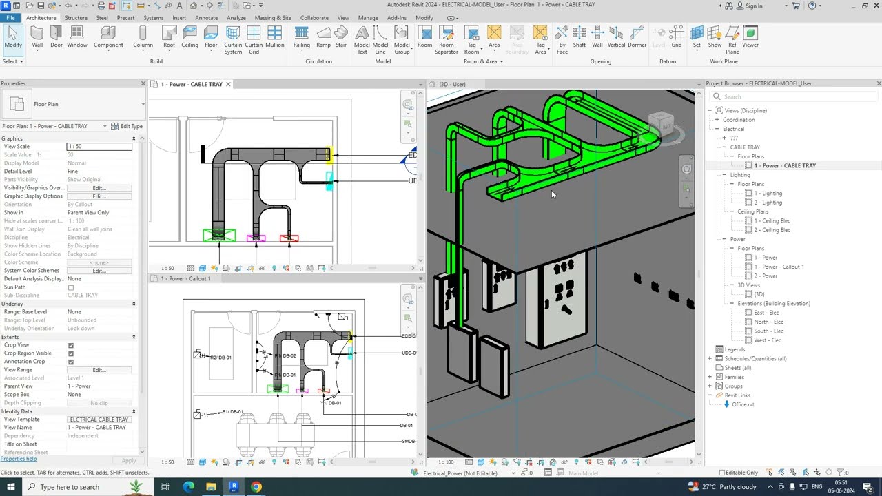 Обучение по лоткам и каналам электропроводки Revit