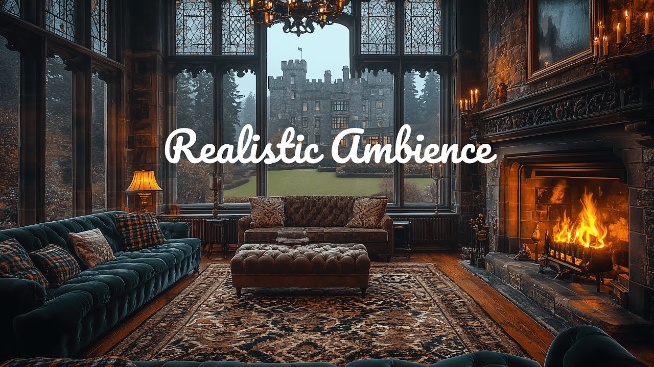 🔴 Live Rainy Scottish Castle Fireplace (ASMR) – Gentle Rain Sounds for Sleep & Study