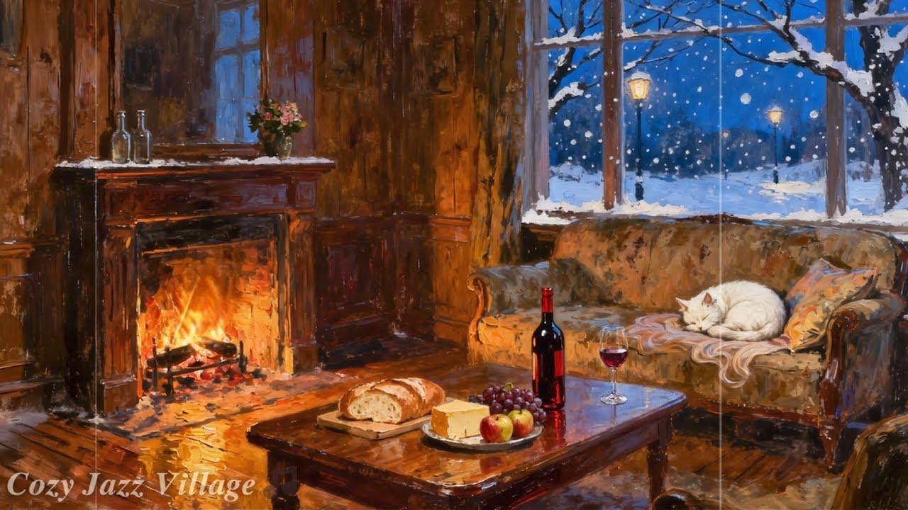 Cozy Winter Night Jazz 🍷 Vintage Oldies Playing in Another Room | Relax & Chill