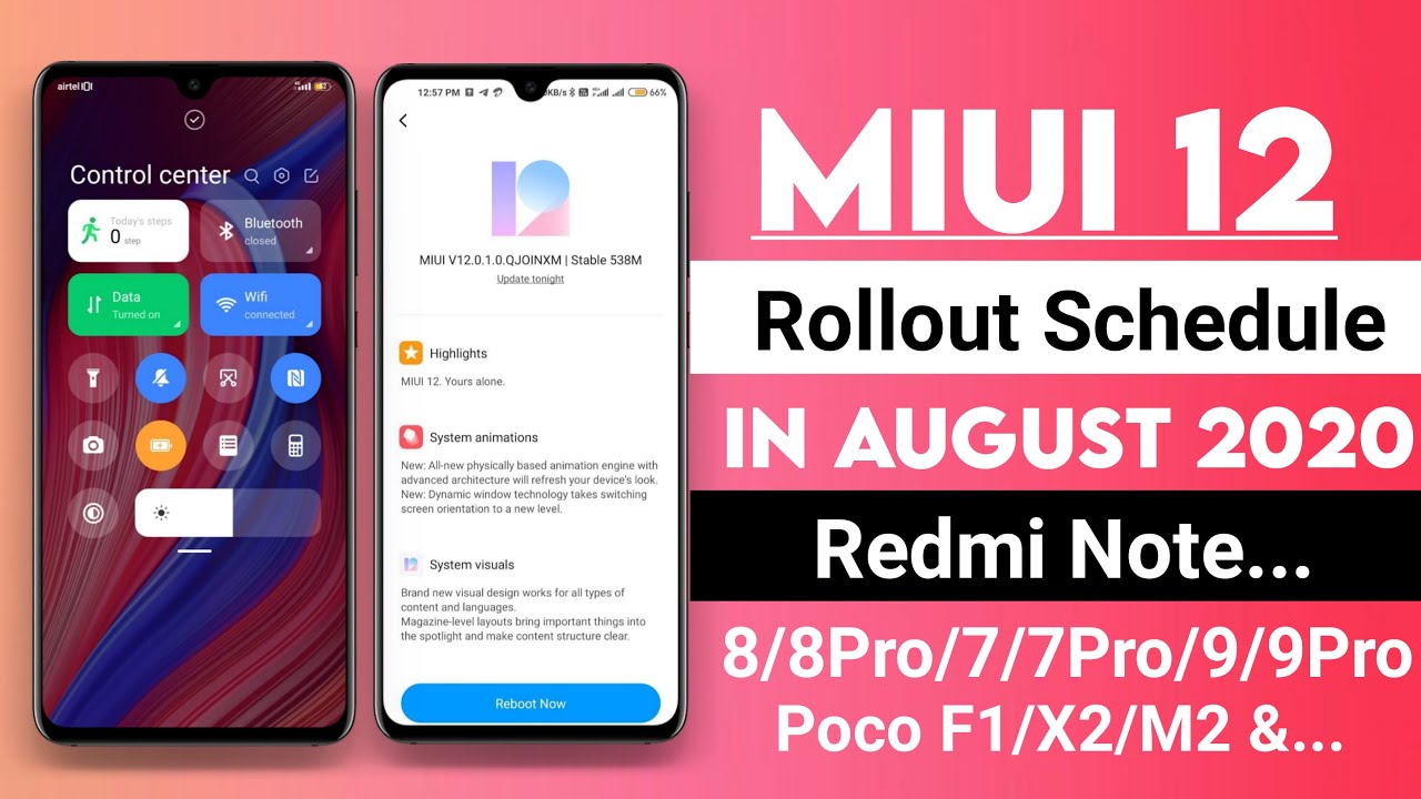 MIUI 12 Rollout Schedule in August | Redmi Note 7/7Pro/8/8Pro/9/9Pro/Poco F1/X2 | Miui 12 Update