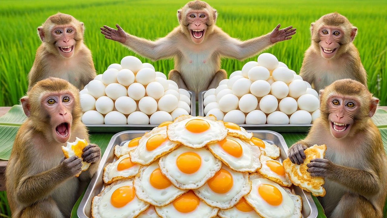 😱🐒 ढेर सारे अंडे! Monkey Cooking Adventure #26 | Boiled Duck Eggs & Fried Eggs Feast 🥚🔥