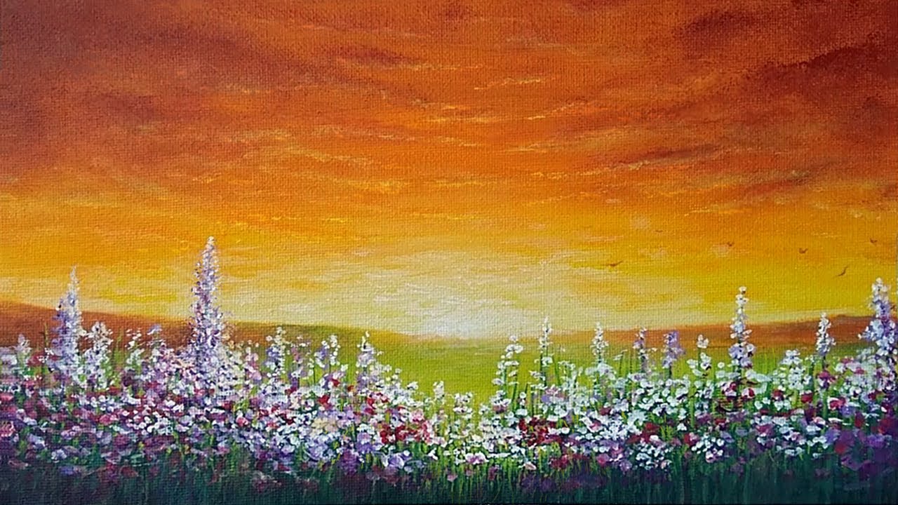 Como Pintar Un Campo Floreado Primaveral Con Acrilico