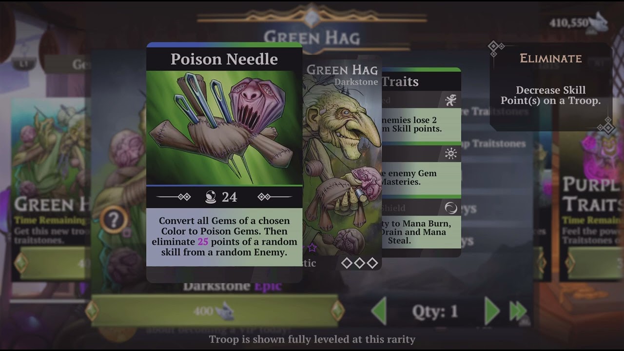 Gems of War weekly troop #4 for 2026 Green Hag.