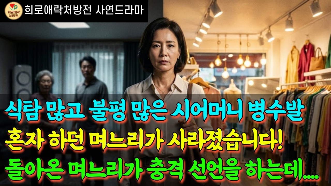 시어머니 병수발은 무조건 며느리가 해야하나요? | 고마움을 모르는 가족들에게 당당하게 말했습니다 | 시니어사연드라마