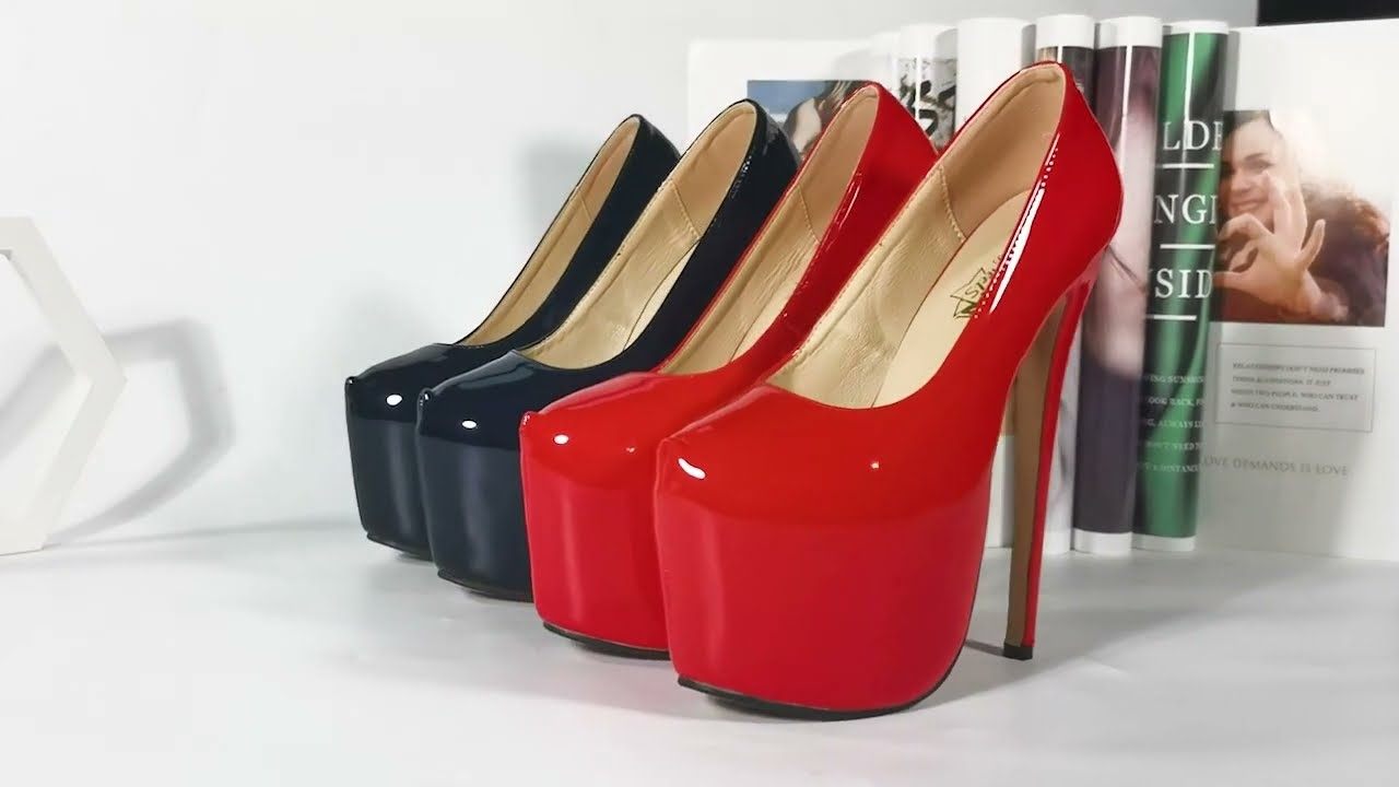 Szpilki Damskie ADORAY-1018 Czarne Buty Na Platformie SexyHeels Pompy 18 cm High Heels