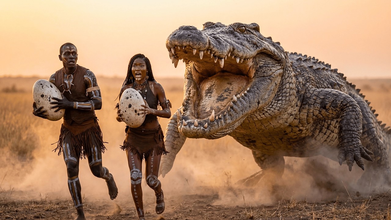2.2M Years Ago in Africa 🌍 Primitive Couple VS Giant Crocodile 🐊