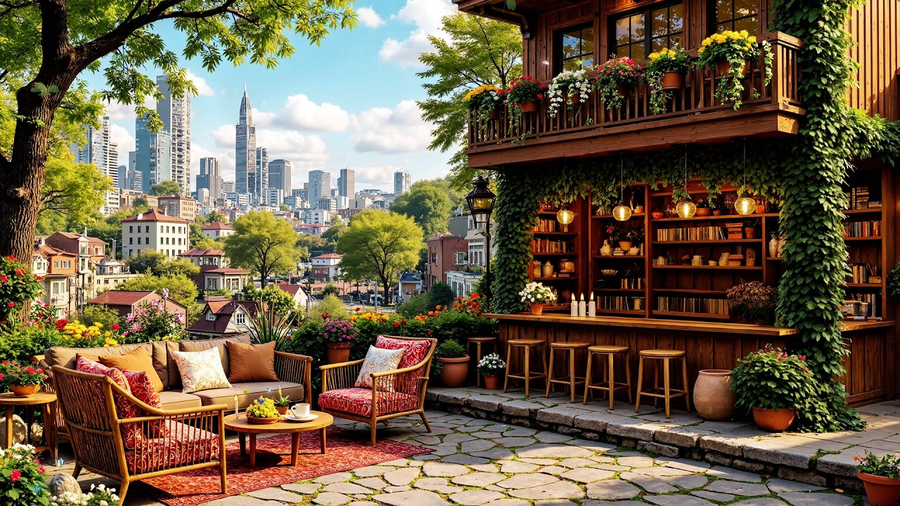 Smooth Morning Jazz Music🎵Street Coffee Shop Corner for Work & Study ~ Gentle Jazz🌦️💐