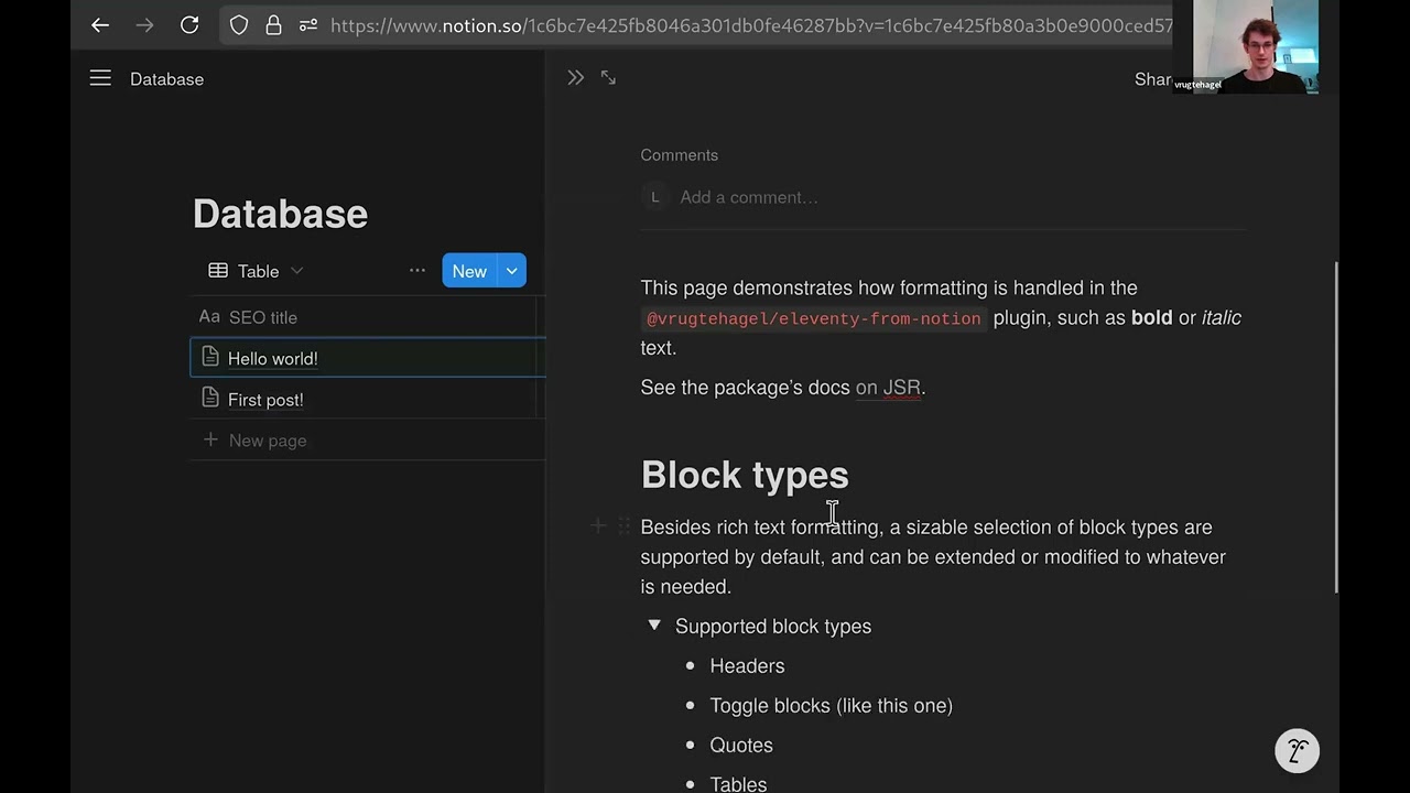 Using Notion as CMS with your Eleventy site with vrugtehagel | 11ty Meetup