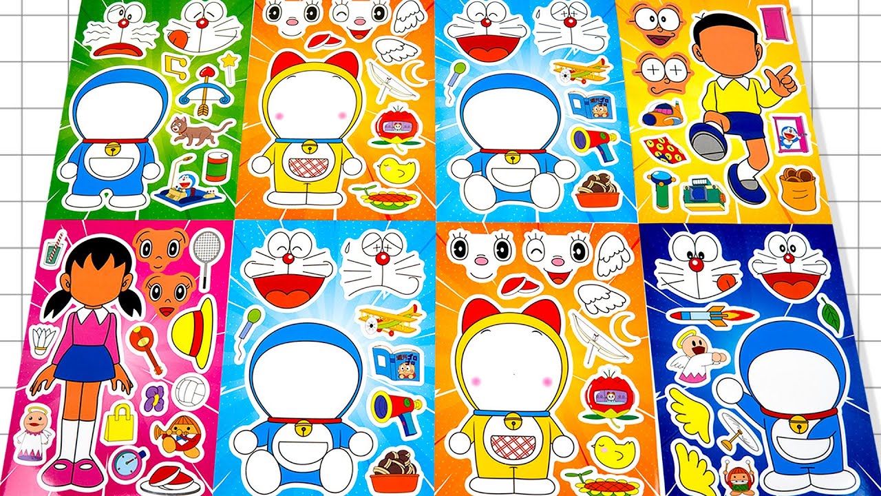 DORAEMON STICKER BOOK MAKEOVER 🎒✨ | FUN ACTIVITY WITH DORAEMON, NOBITA, SHIZUKA & FRIENDS!
