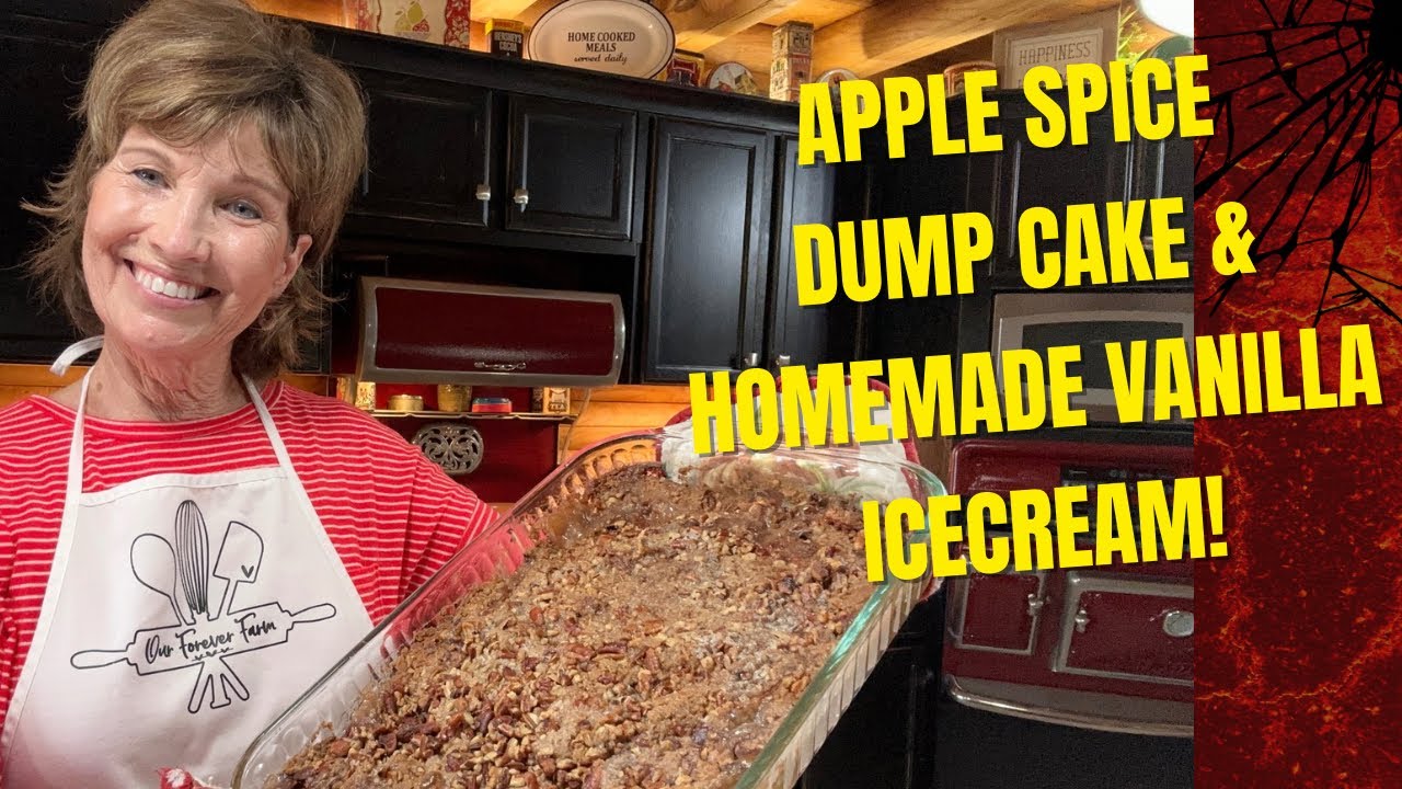 Easy Apple Spice Dump Cake Cozy Fall Dessert with Ice Cream @ourforeverfarm 