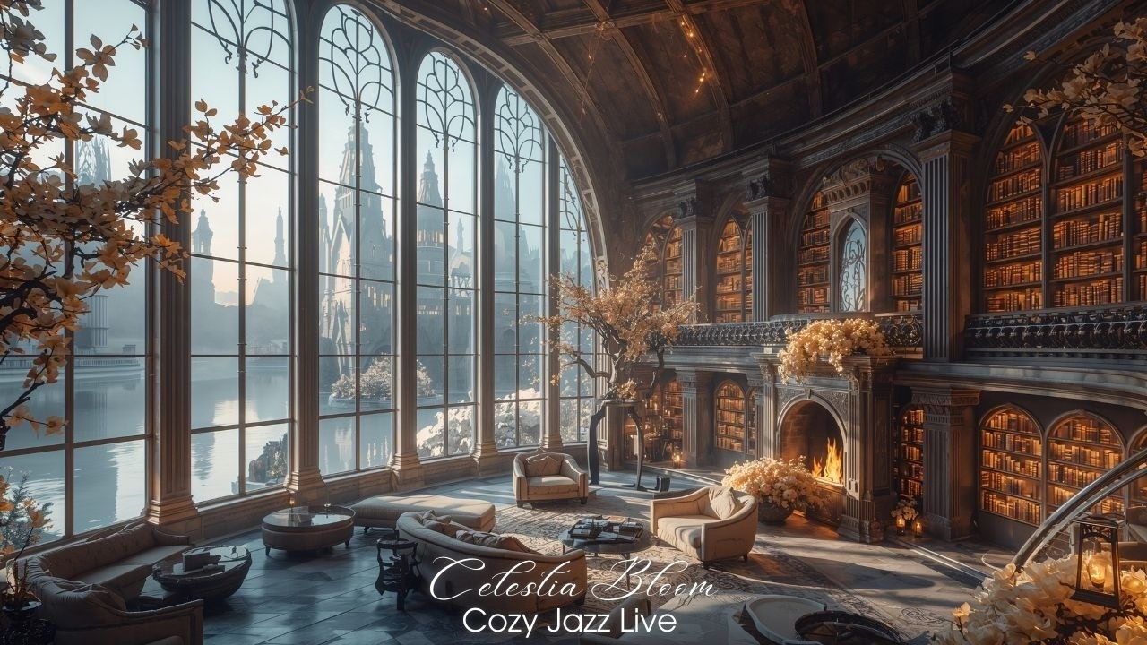Royal Library Jazz LIVE 24/7 📚🔥 | Cozy Fireplace Jazz for Focus, Reading & Calm Nights