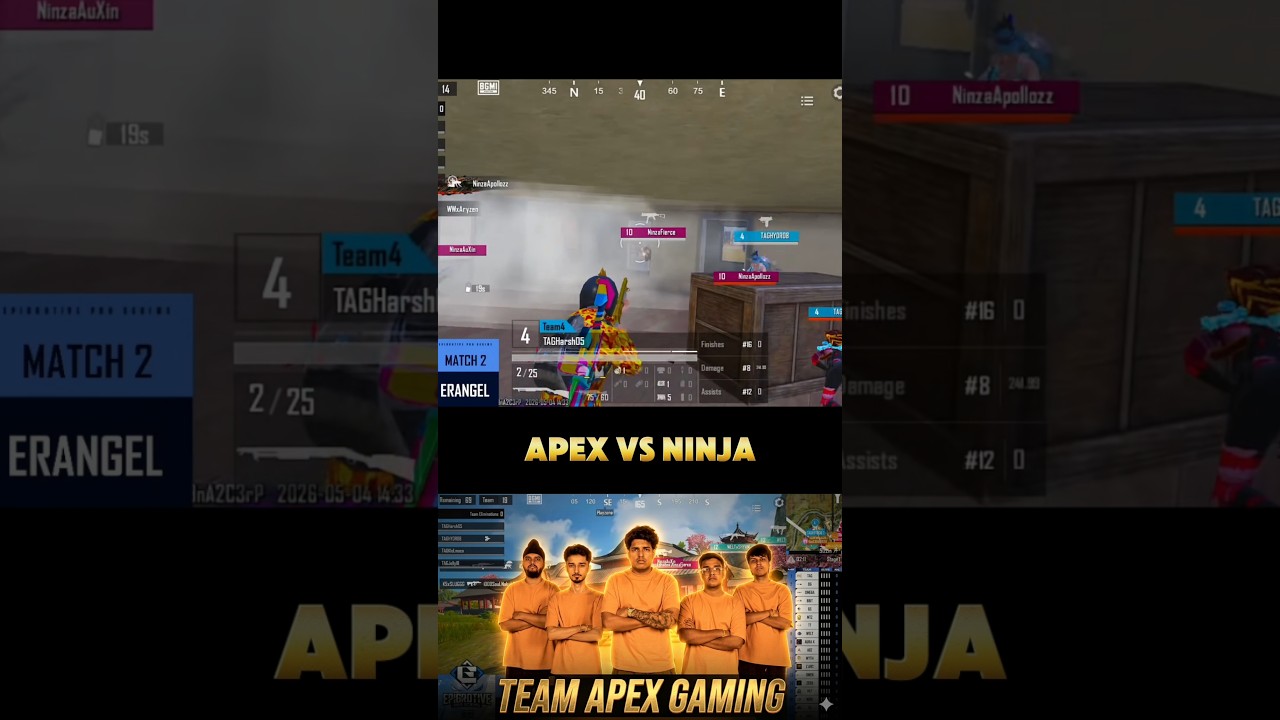 Team Apex Gaming VS Meta Ninja 🔥 4v4 Fight 😱 #shorts #bgmi #teamapexgaming #bgmitournament #pubg
