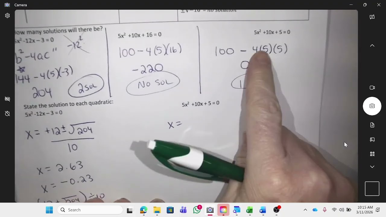 number of solutions in a quadratic
