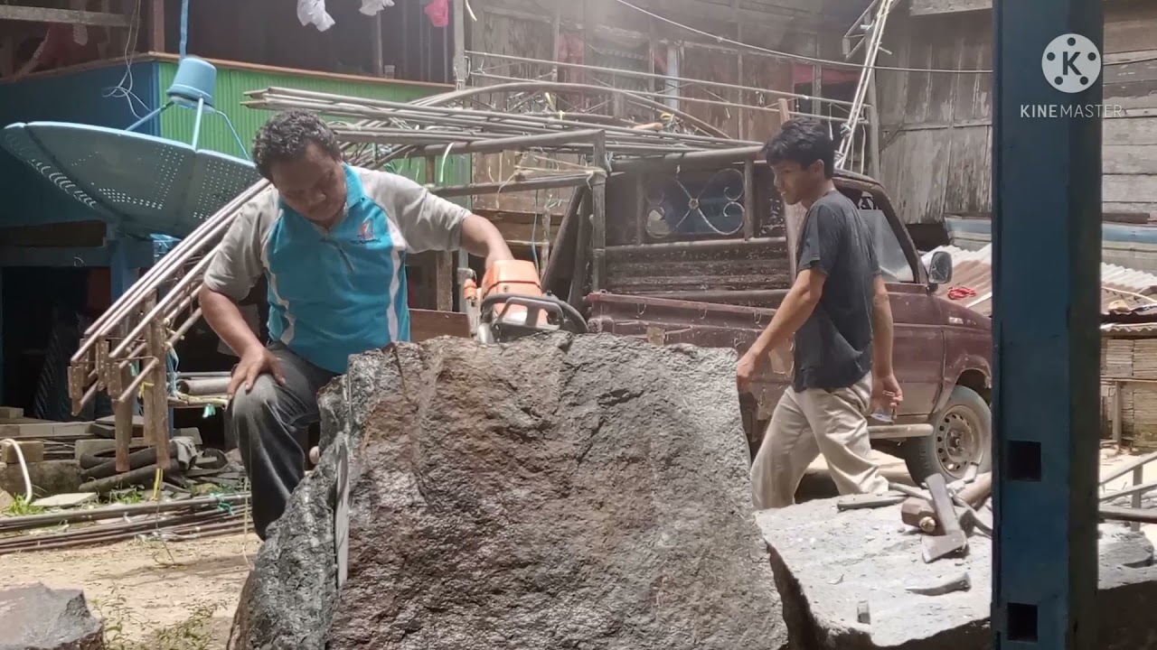 chainsaw STIHL, potong batu besar pakai chainsaw STIHL