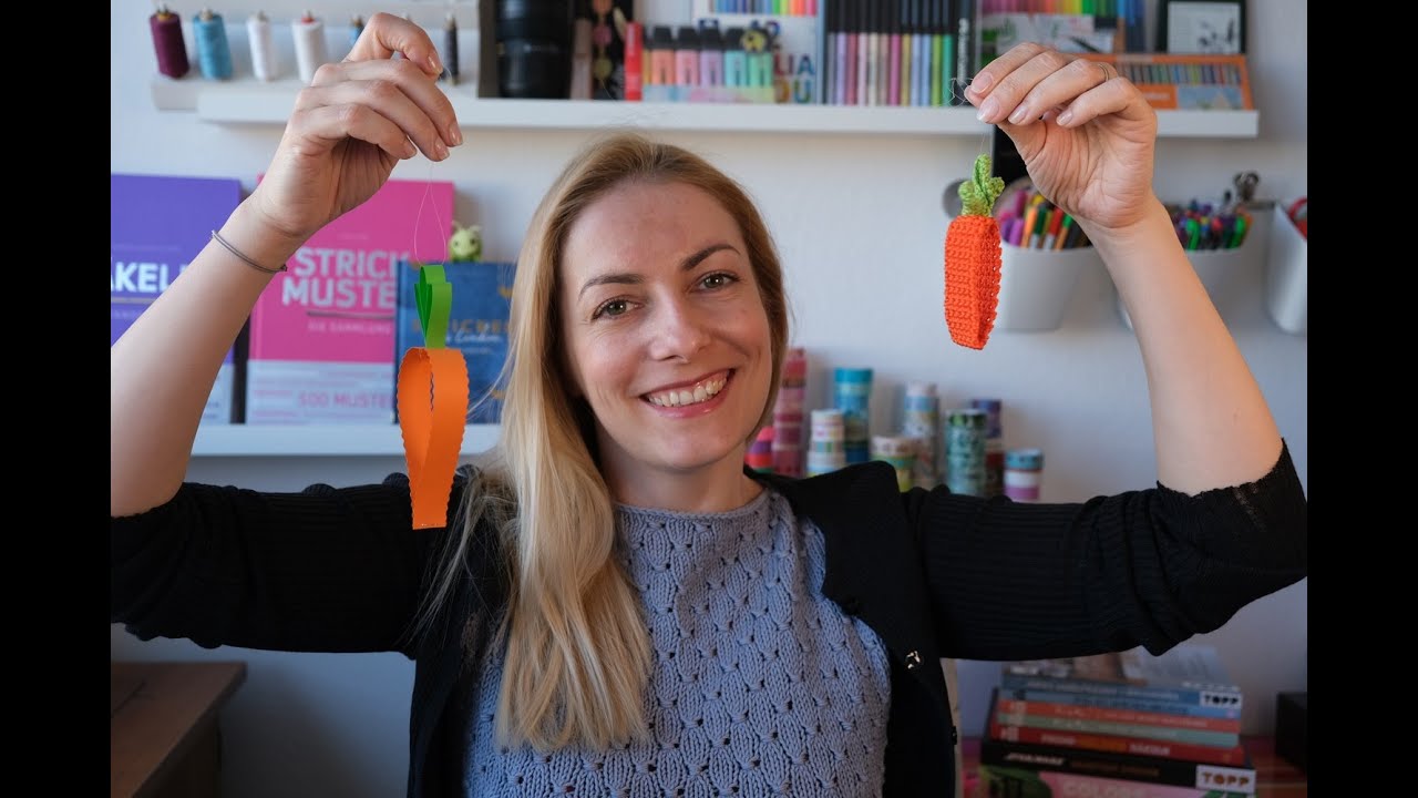 DIY Last Minute Oster-Deko - Karotten-Anhänger häkeln oder aus Papier basteln für den Osterhasen