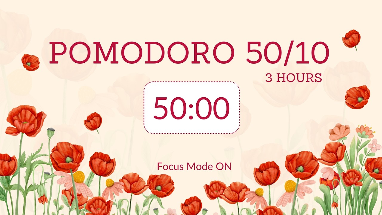50/10 pomodoro timer / with 🔔/ no music & deep focus / Focus Mode ON