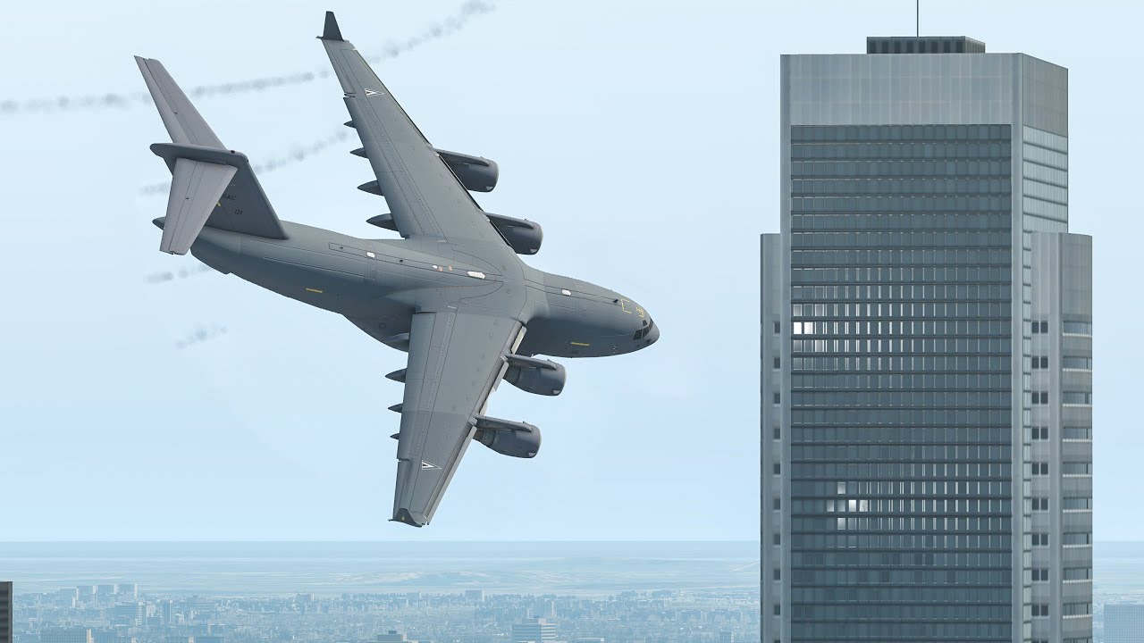 Взлет C-17 чуть не врезался в большие высотные здания | XPlane 11