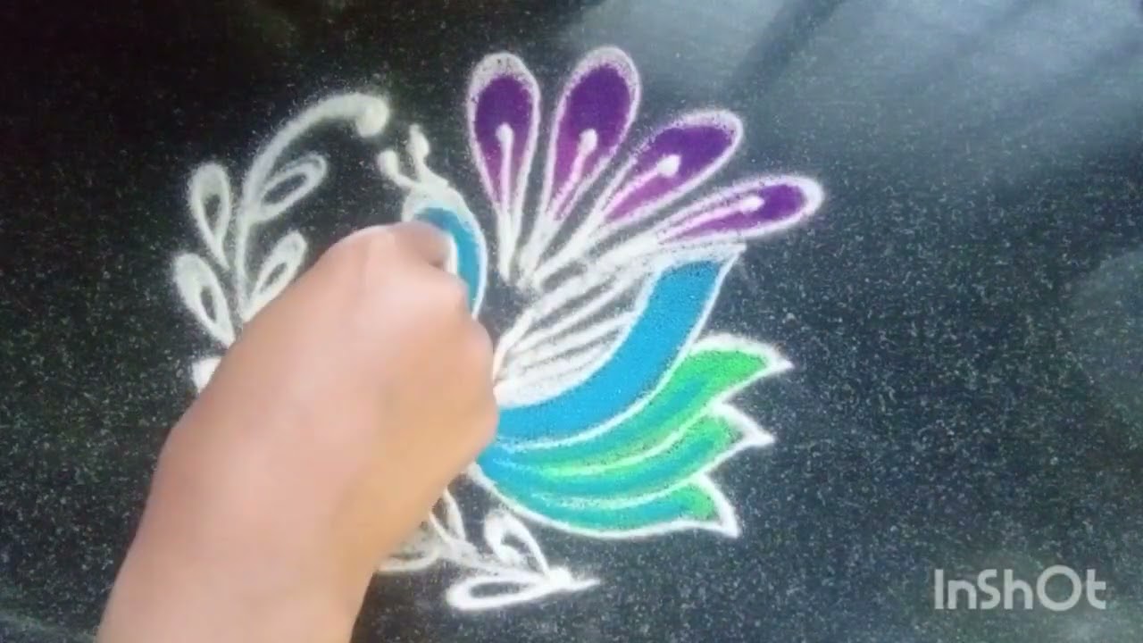 Simpal Peacock Rangoli 🦚Satisfyanig video 🦚Morach Rangoli  मोराची सुंदर रांगोळी