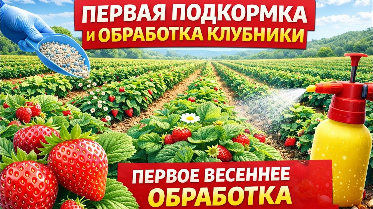 Первые весенние работы на клубнике 