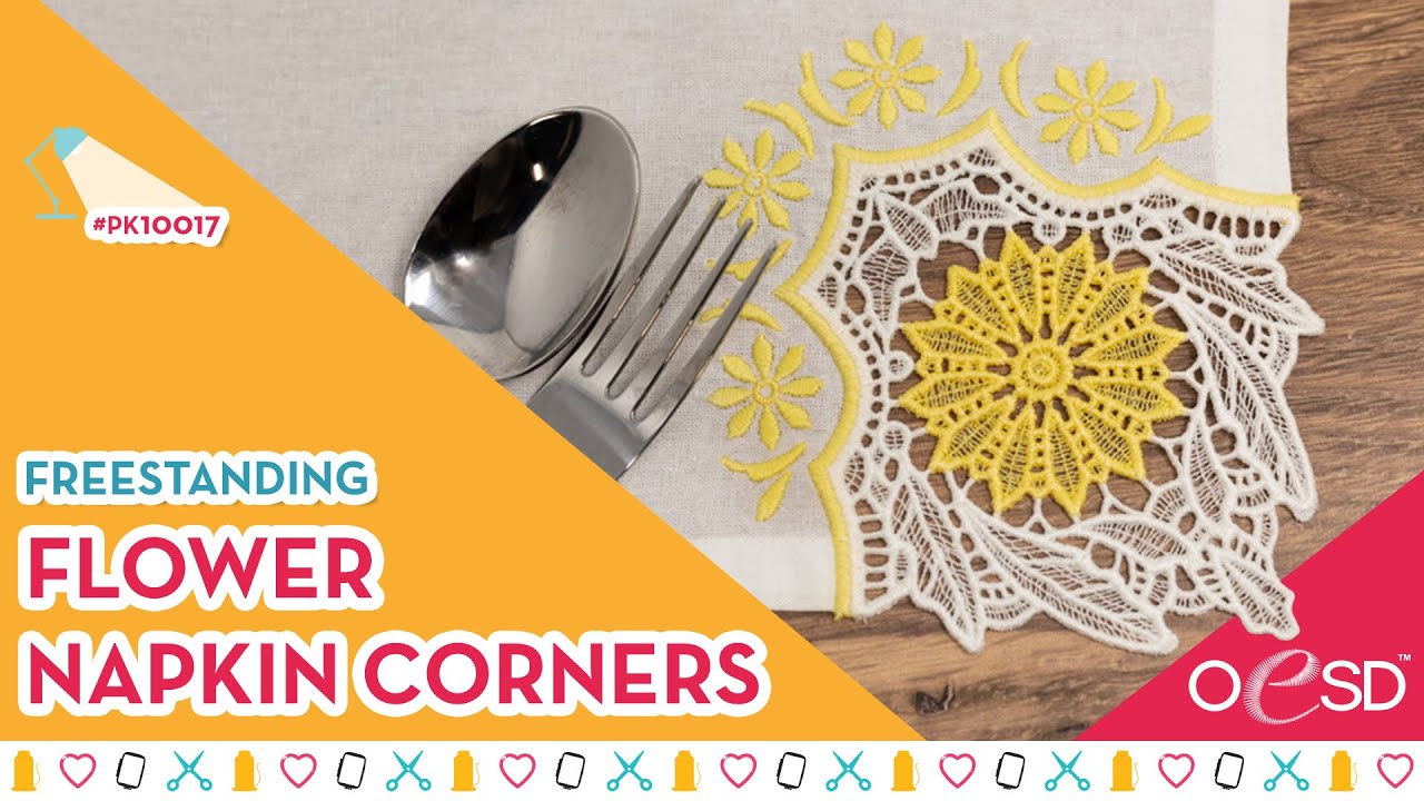 Machine Embroidered Lace: Flower Napkin Corners