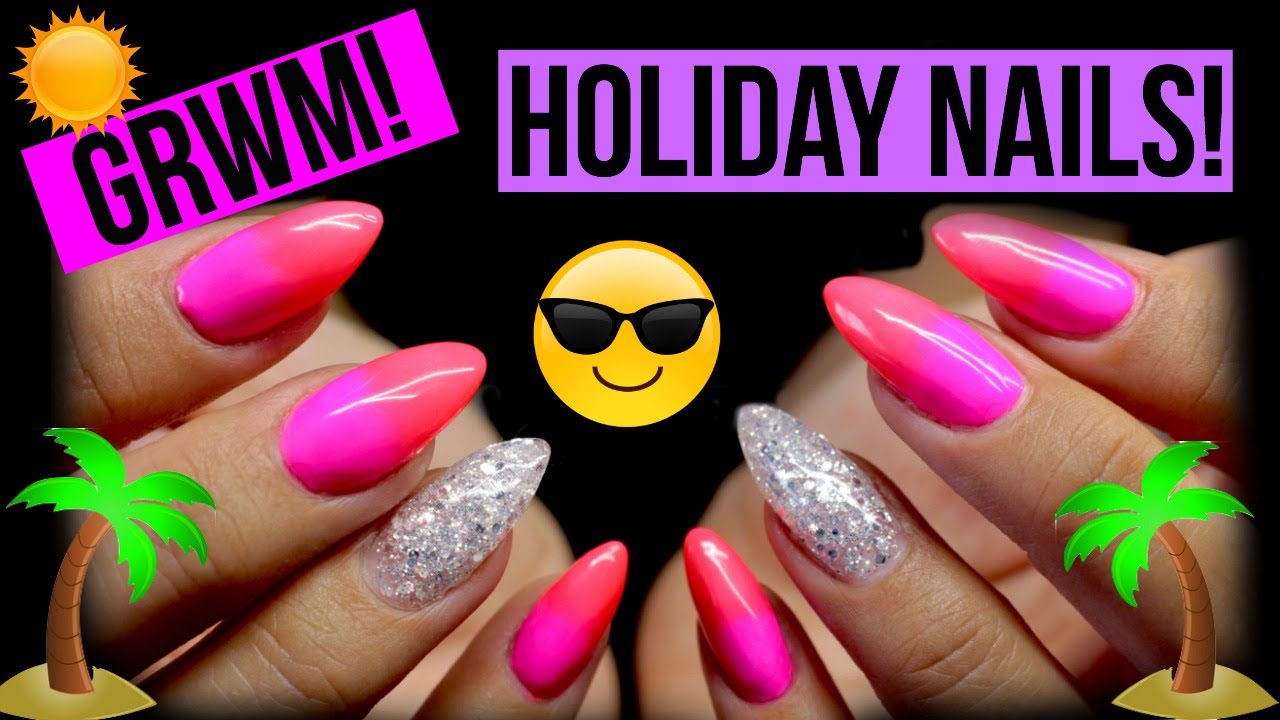 *GRWM* NEON OMBRE HOLIDAY NAILS WITH BIG DIAMOND GEL!