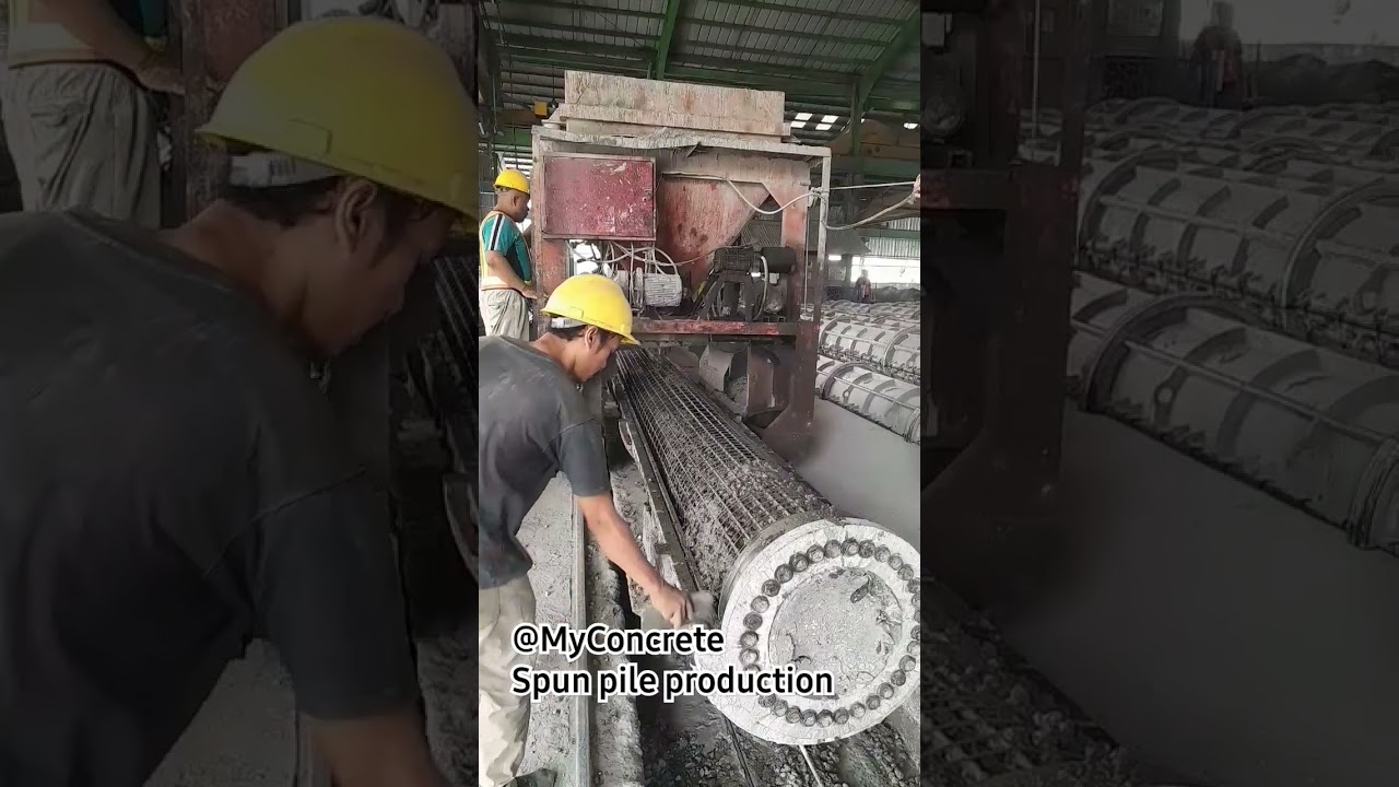 puoring process production concrete spun pile precast