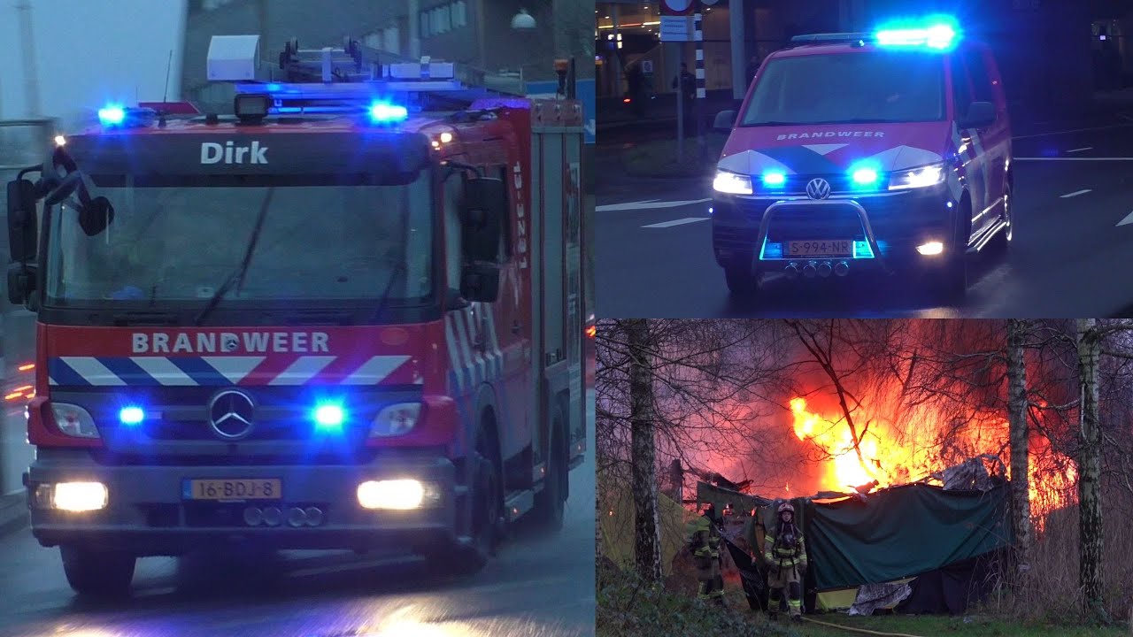 Tentenkamp verwoest door uitslaande brand in Amsterdam-Zuid - Brandweer met spoed onderweg