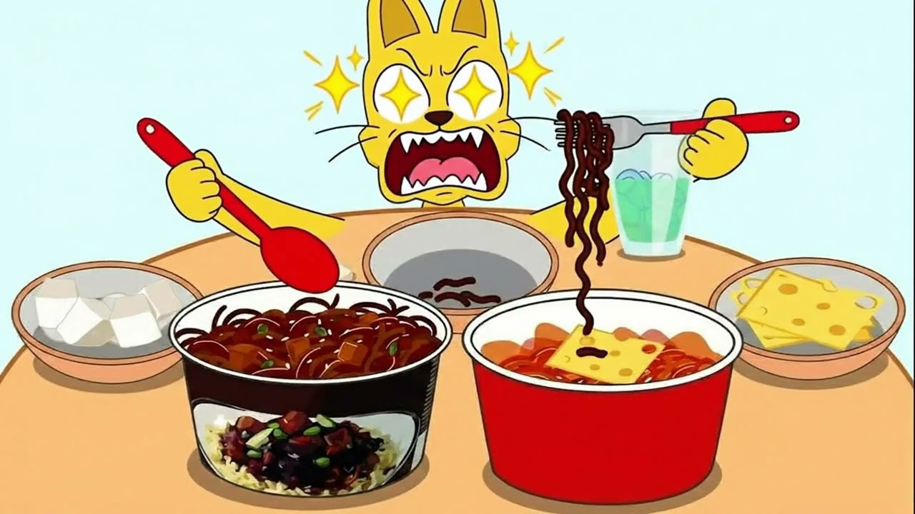 Cartoon Dog vs. Spicy Fire Noodles 🐶🔥🍜 | Animation Mukbang ASMR