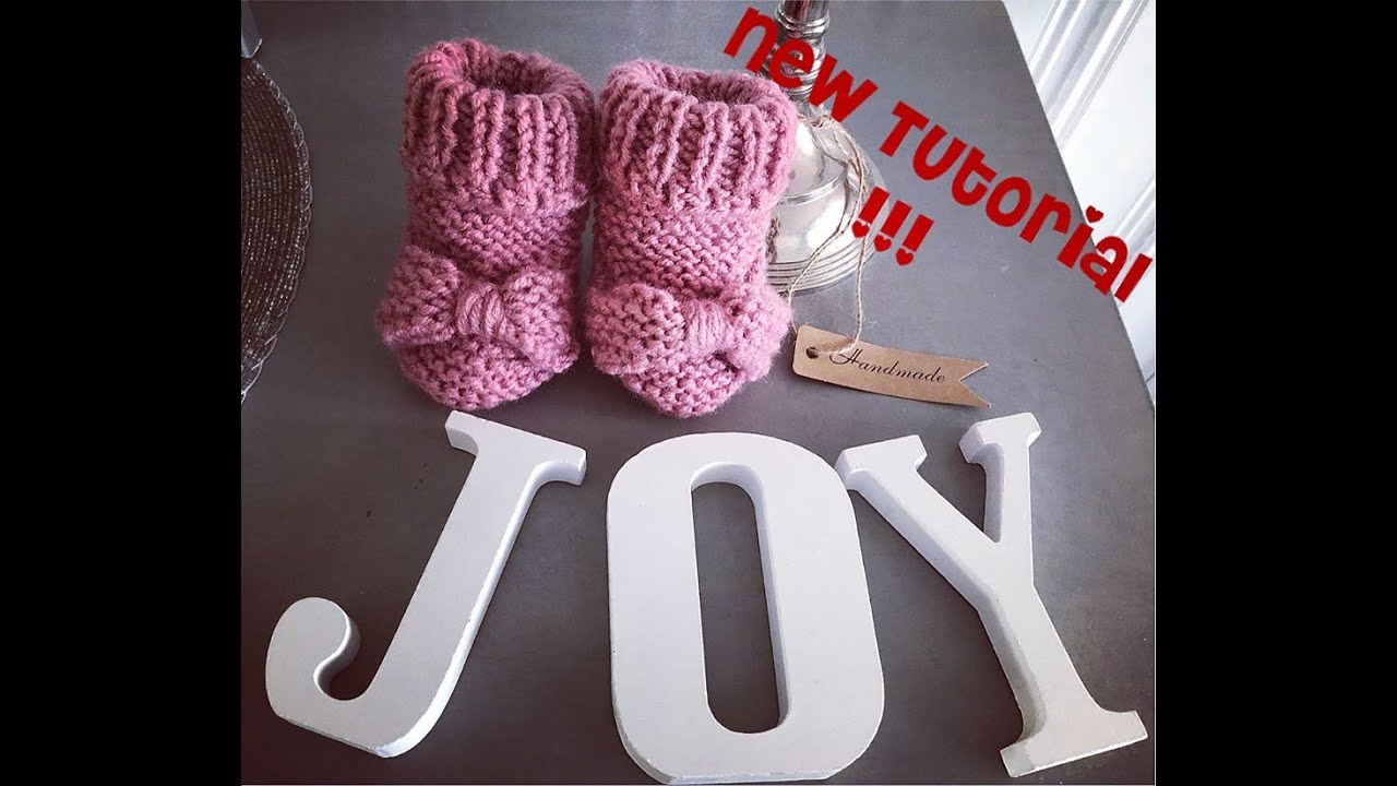 Buciki niemowlece jak zrobic. Buciki na drutach prostych w rzedach. Baby boots. Kokardka na drutach.