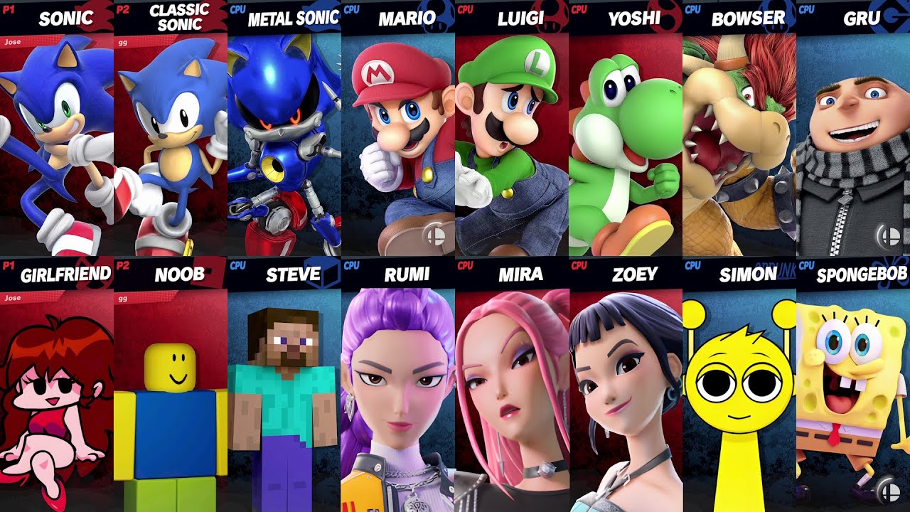 Sonic vs Mario vs SpongeBob vs Steve vs Roblox vs Minecraft vs Fortnite | Super Smash Bros Ultimate