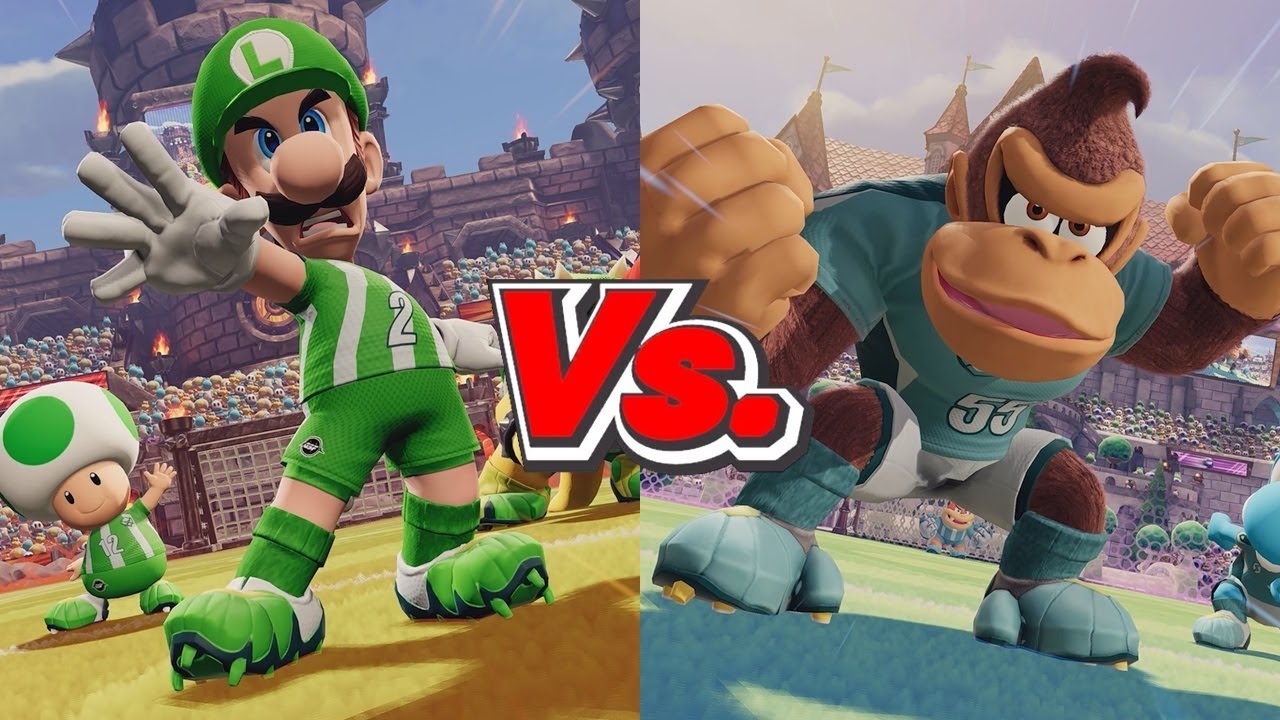 Mario Strikers Battle League - Luigi (Warriors) Vs. Donkey Kong (Bolts)