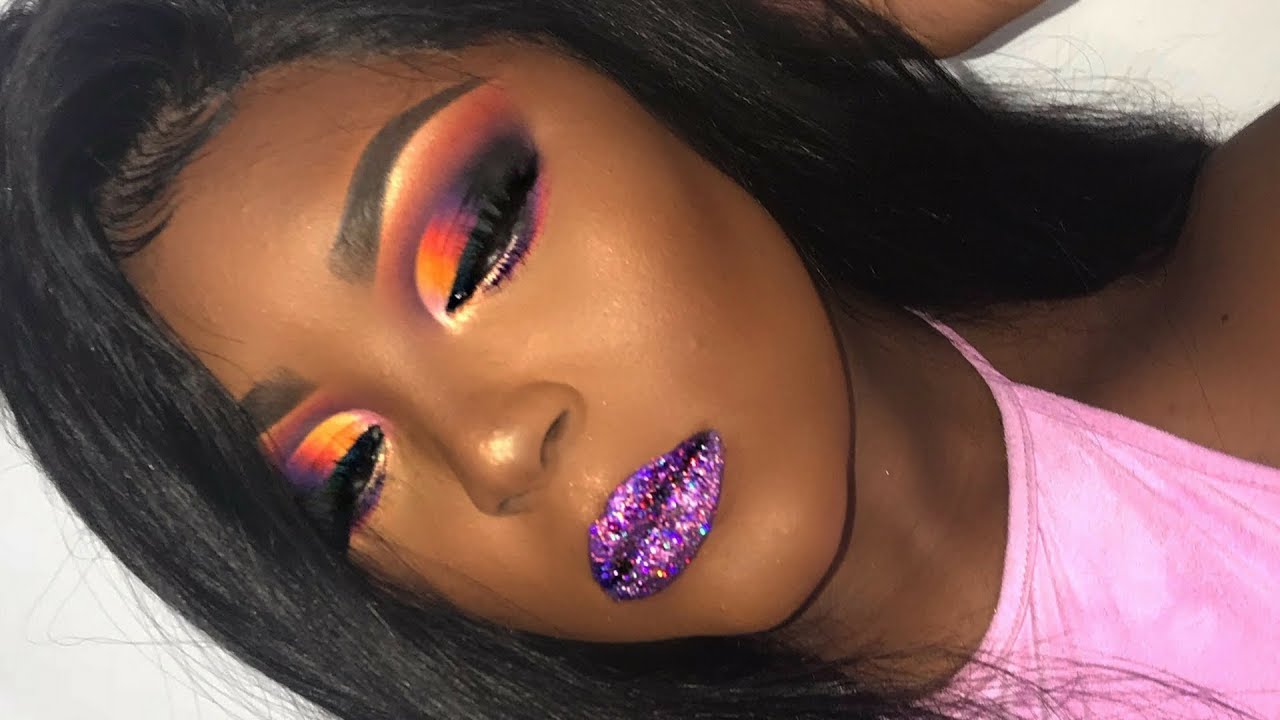 Dramatic Cut Crease W./ Purple Glitter Lip Inspired By Stacey Marie | Full Coverage Foundation