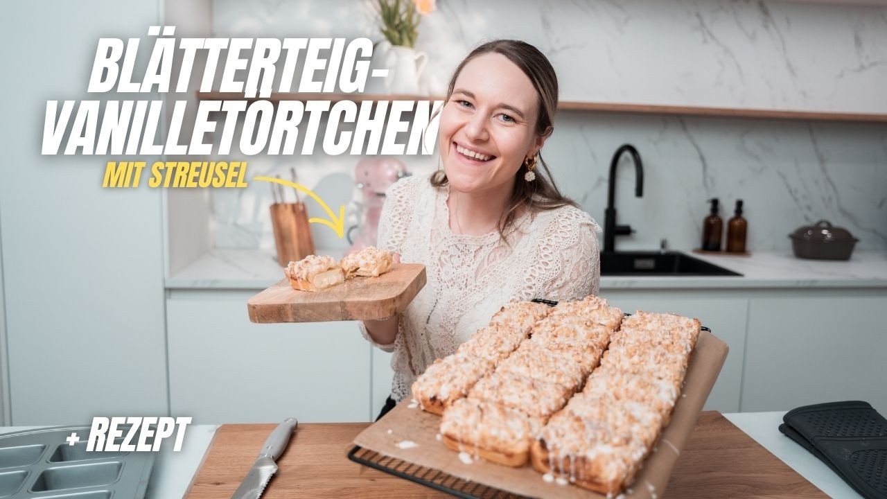 Blätterteig-Vanilletörtchen mit Streusel & Puderzuckerguss | Einfaches Rezept, maximaler Genuss 😍🍰