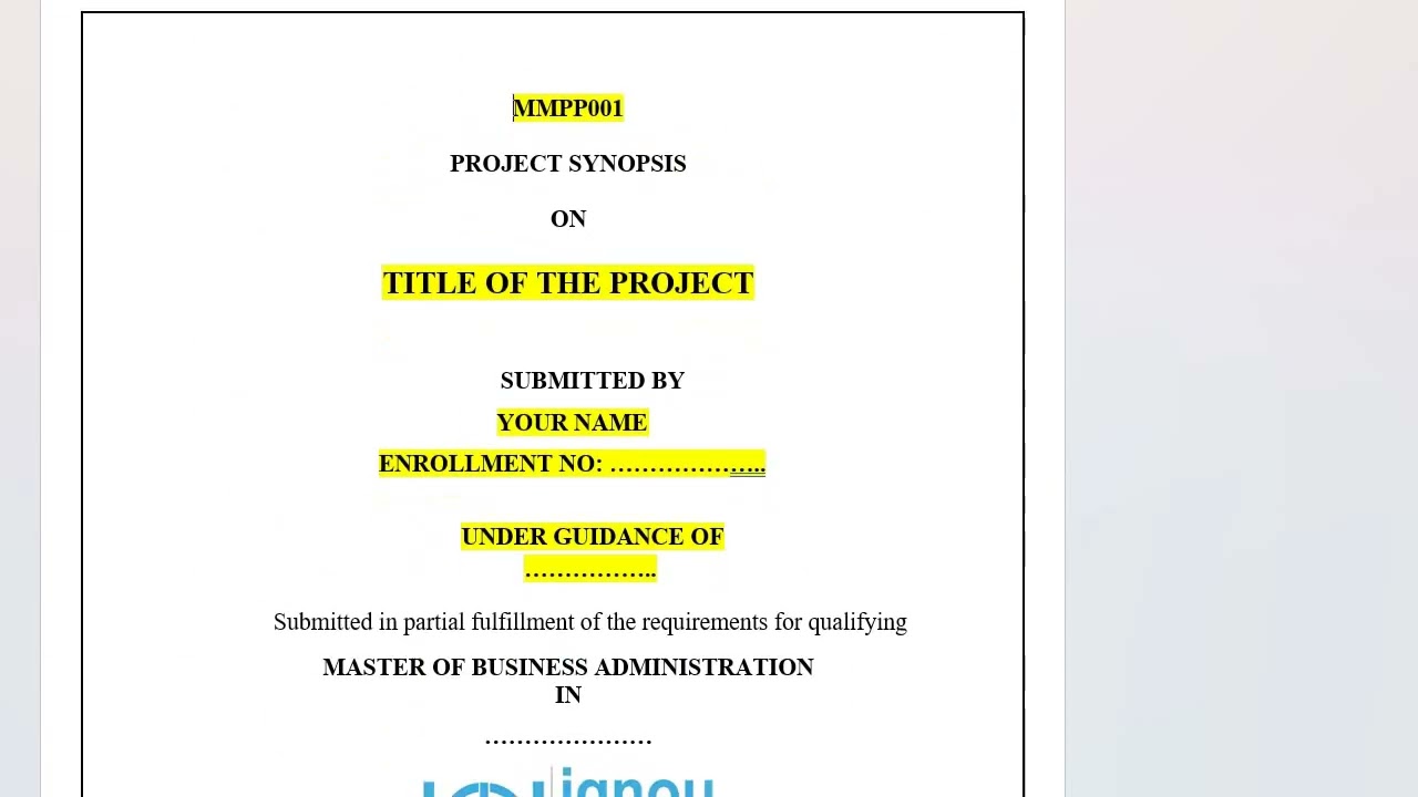 IGNOU MBA MMPP001 PROJECT SYNOPSIS HELP