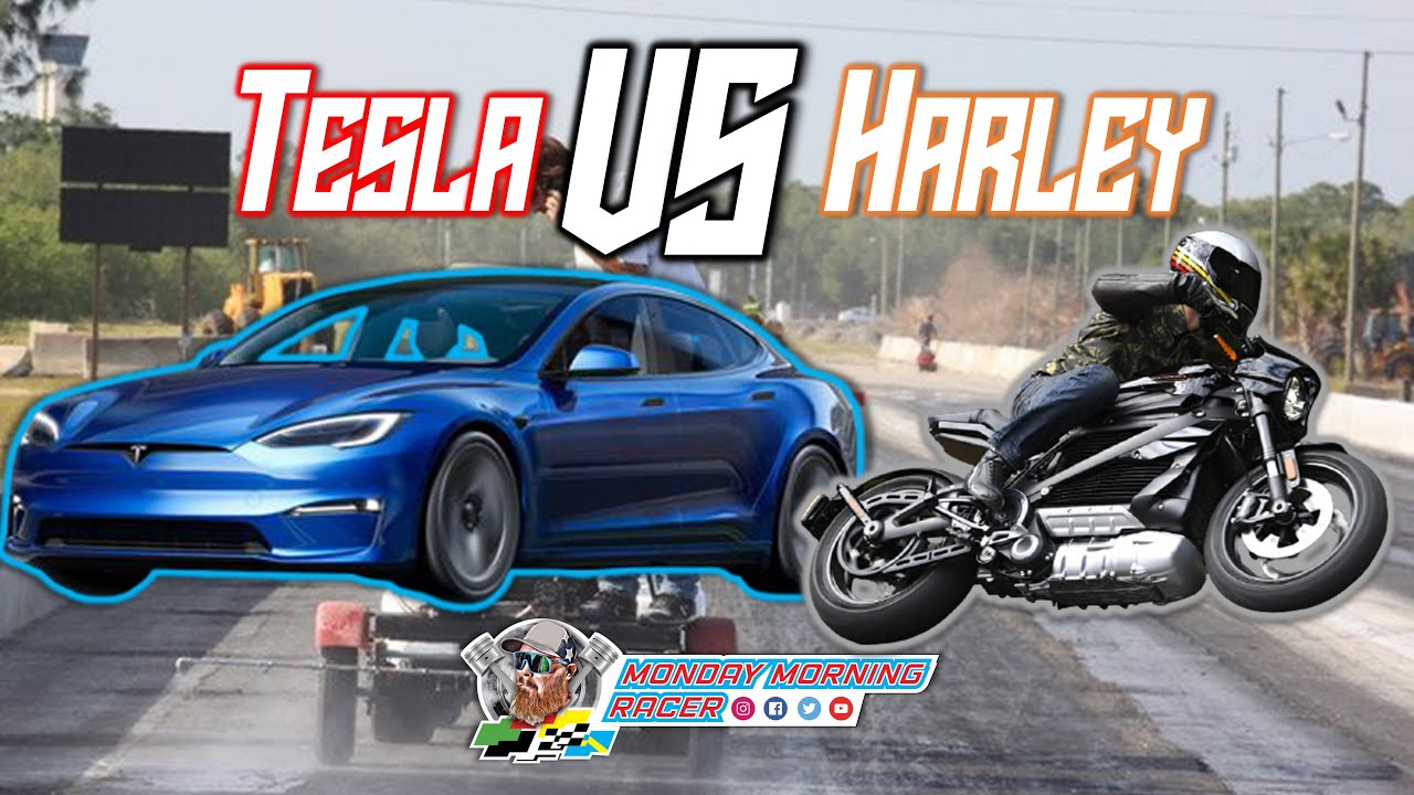 Tesla Plaid vs Harley-Davidson Livewire at Showtime Dragstrip Test-N-Tune | EV Car | EV Bike
