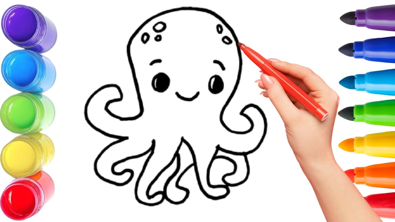 How To Draw cute octopus Drawing, Painting & Coloring For Kids and Toddlers_ Child Art 🐋🌈🎨