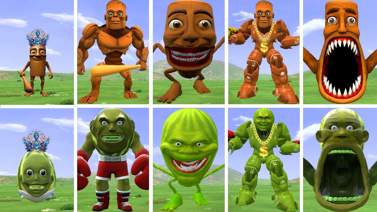 NEW EVOLUTIONARY FORMS OF THE TUNGTUNG SAHUR FAMILY VS THE LINGANG MELON FAMILY IN GARRY'S MOD!