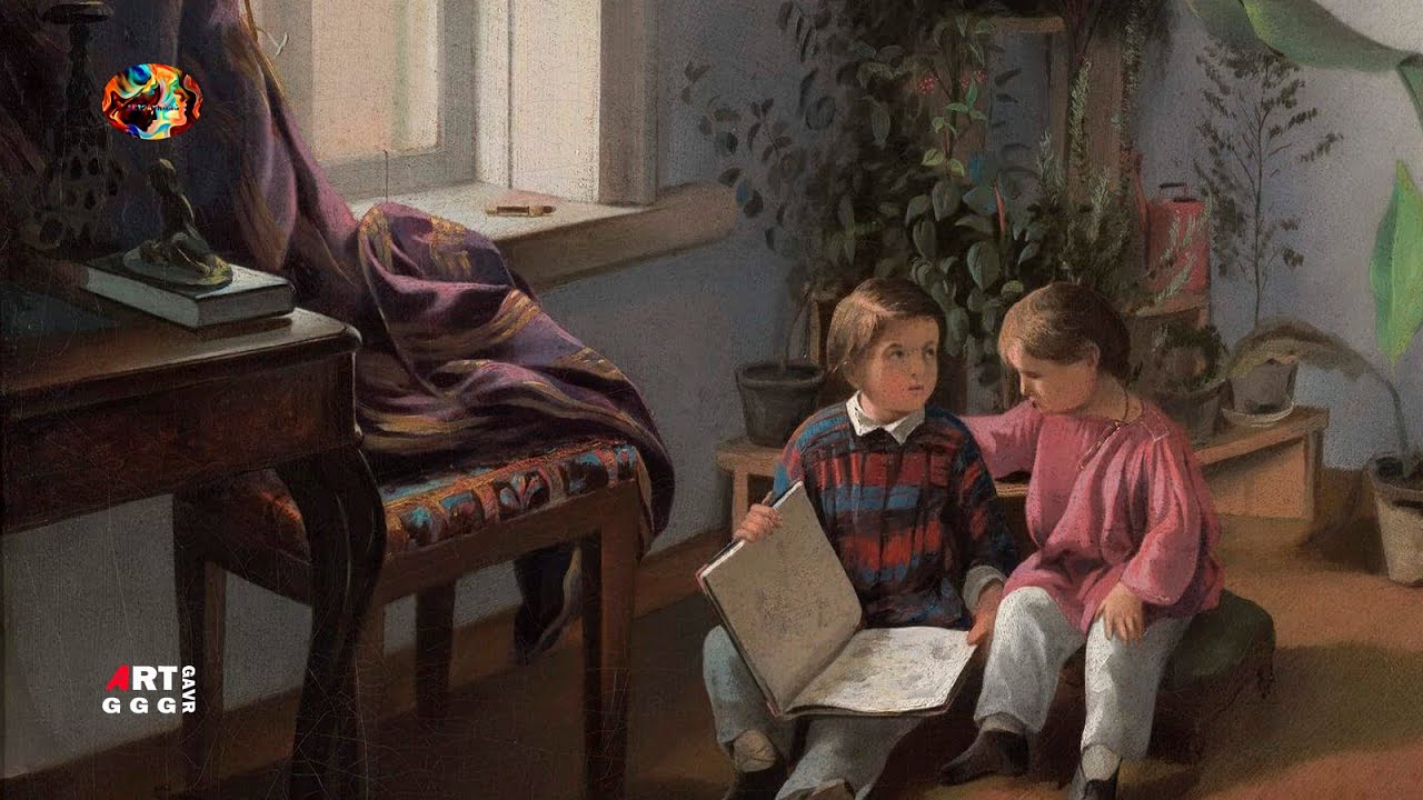 Хруцкий Иван. В комнате (Мальчики, рассматривающие альбом с картинками).