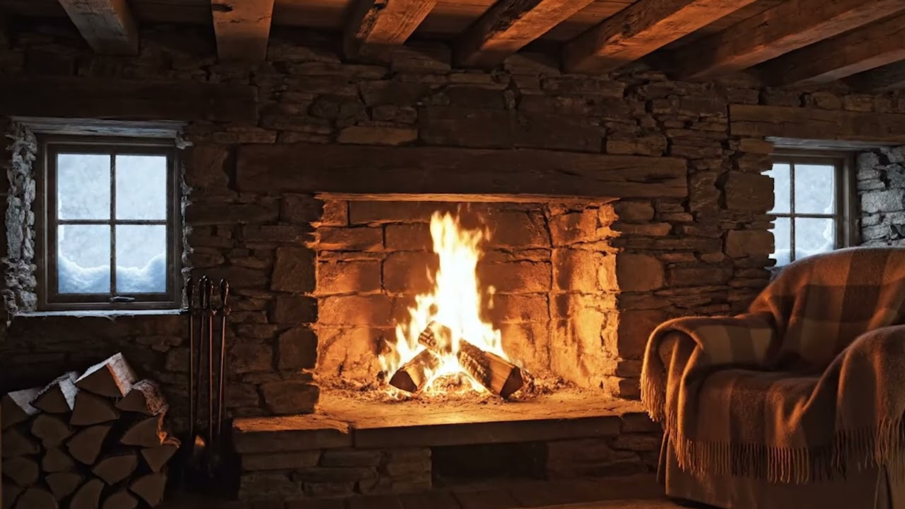 🏠 Stone Cottage Snowstorm | Fireplace & Blizzard Ambience | 12 Hours for Sleep & Relaxation