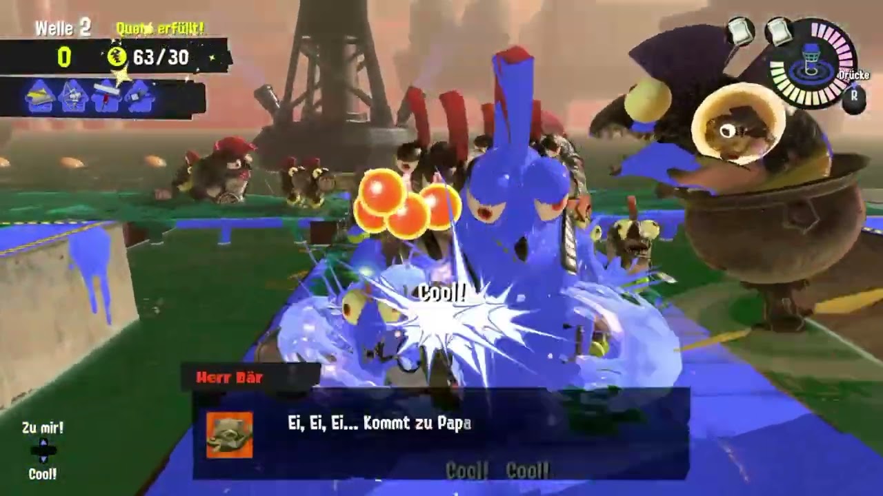 Splatoon 3, Salmon Run, Challenge, Sastrugi, 96 Golden Scales so far.