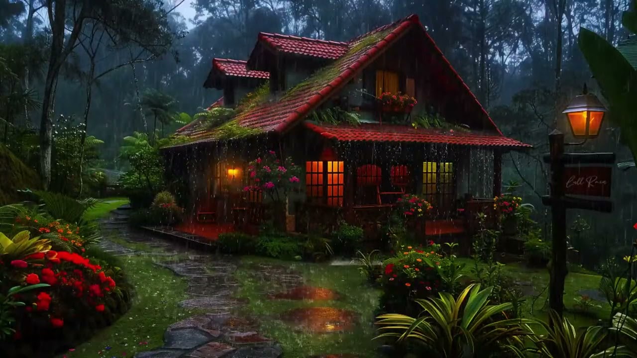 Cozy Forest House in Heavy Rain | Deep Sleep & Relaxing Rain Sounds (8 Hours)