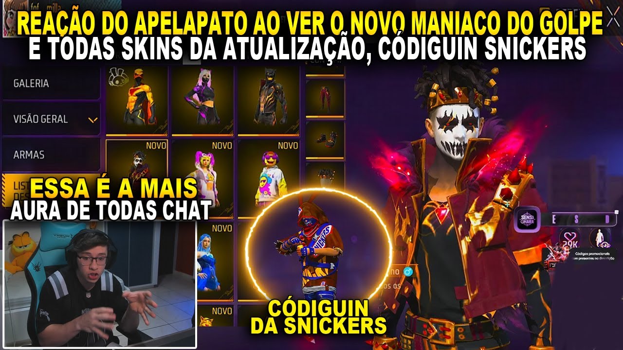 REAÇÃO DO APELAPATO AO VER O NOVO MANIACO DO GOLPE E TODAS SKINS DA ATUALIZAÇÃO, CÓDIGUIN SNICKERS