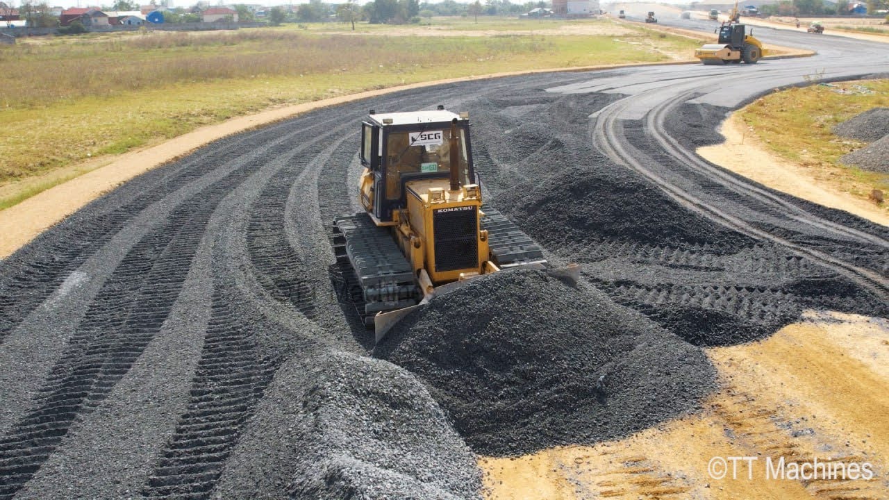 Wonderful Project Building Roundabout Construction By Dump Trucks & D41P KOMATSU Spreading Gravel