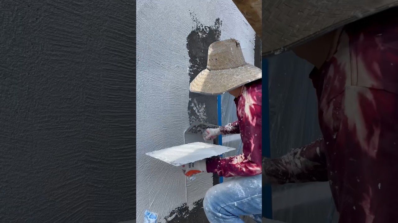 Transforming this house, one coat of stucco at a time! 🏠🔨 #stucco #construction